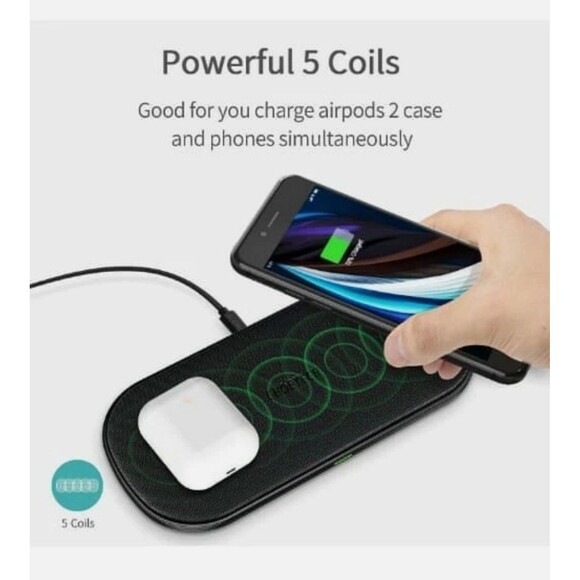 CHOETECH Dual Wireless Charger (Adapter included), 5 Coils Qi,for Phone,Airpod - Picture 4 of 5